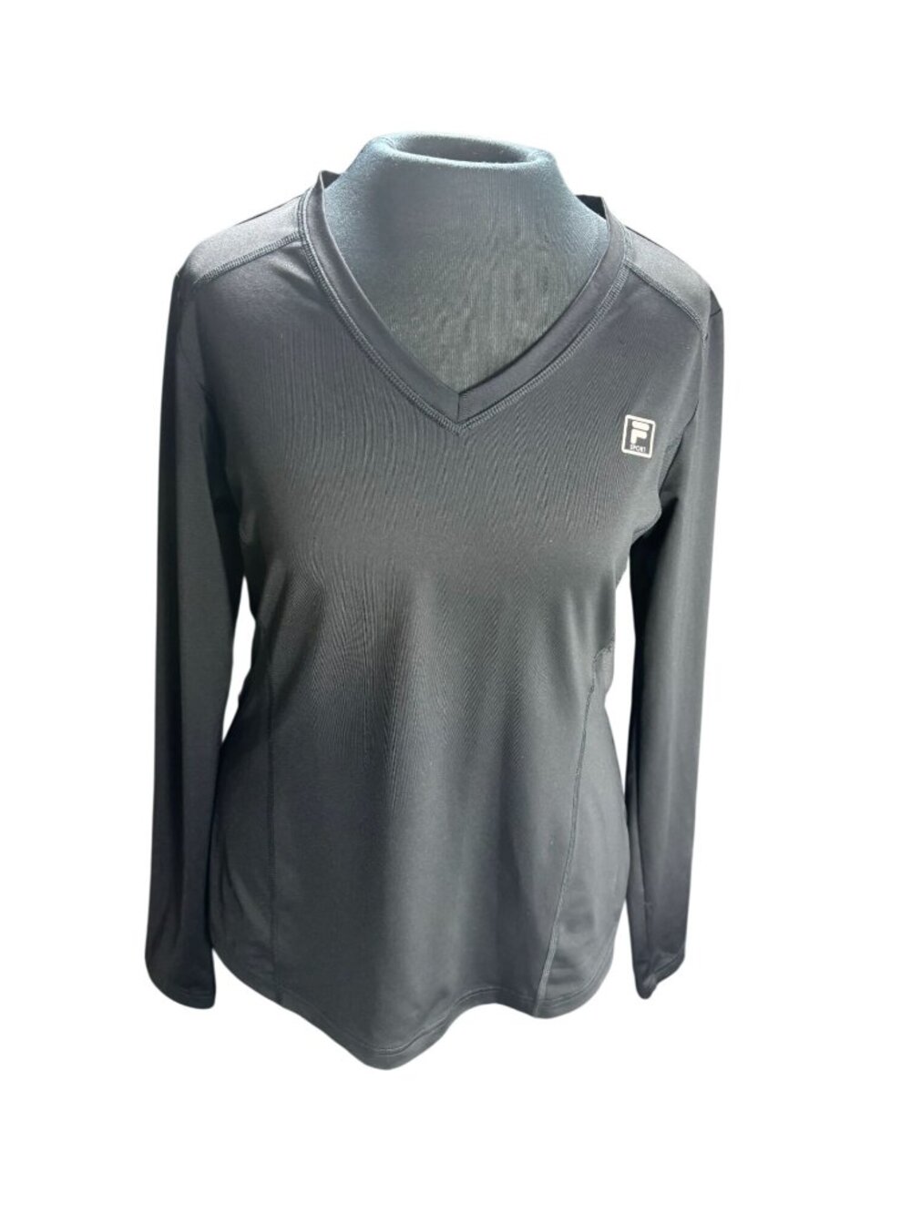 Fila Sport Womens Black Long Sleeve V-Neck Activewear Shirt M